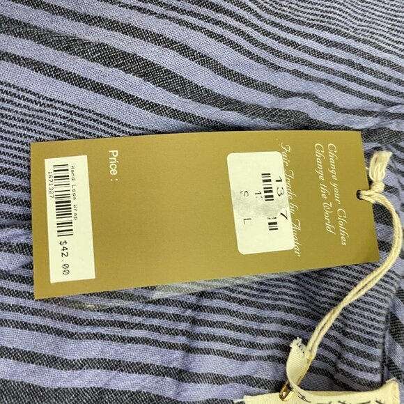 Fair Trade Boho Striped Cotton Cropped Wrap Top with Tie Waist Purple Striped - Picture 9 of 14